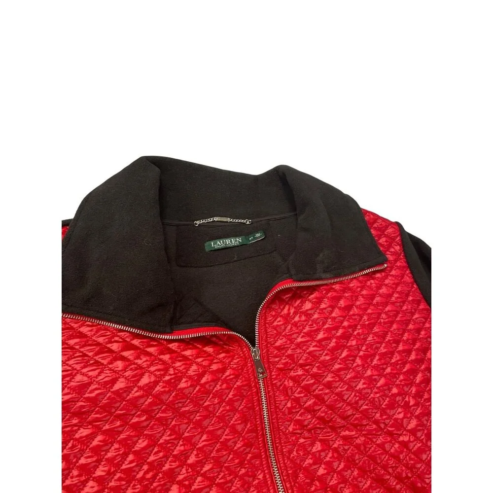 Lauren Ralph Lauren Womens Black Red Diamond Quilted Zip Fleece Jacket Sz 3X SKU - Picture 2 of 16